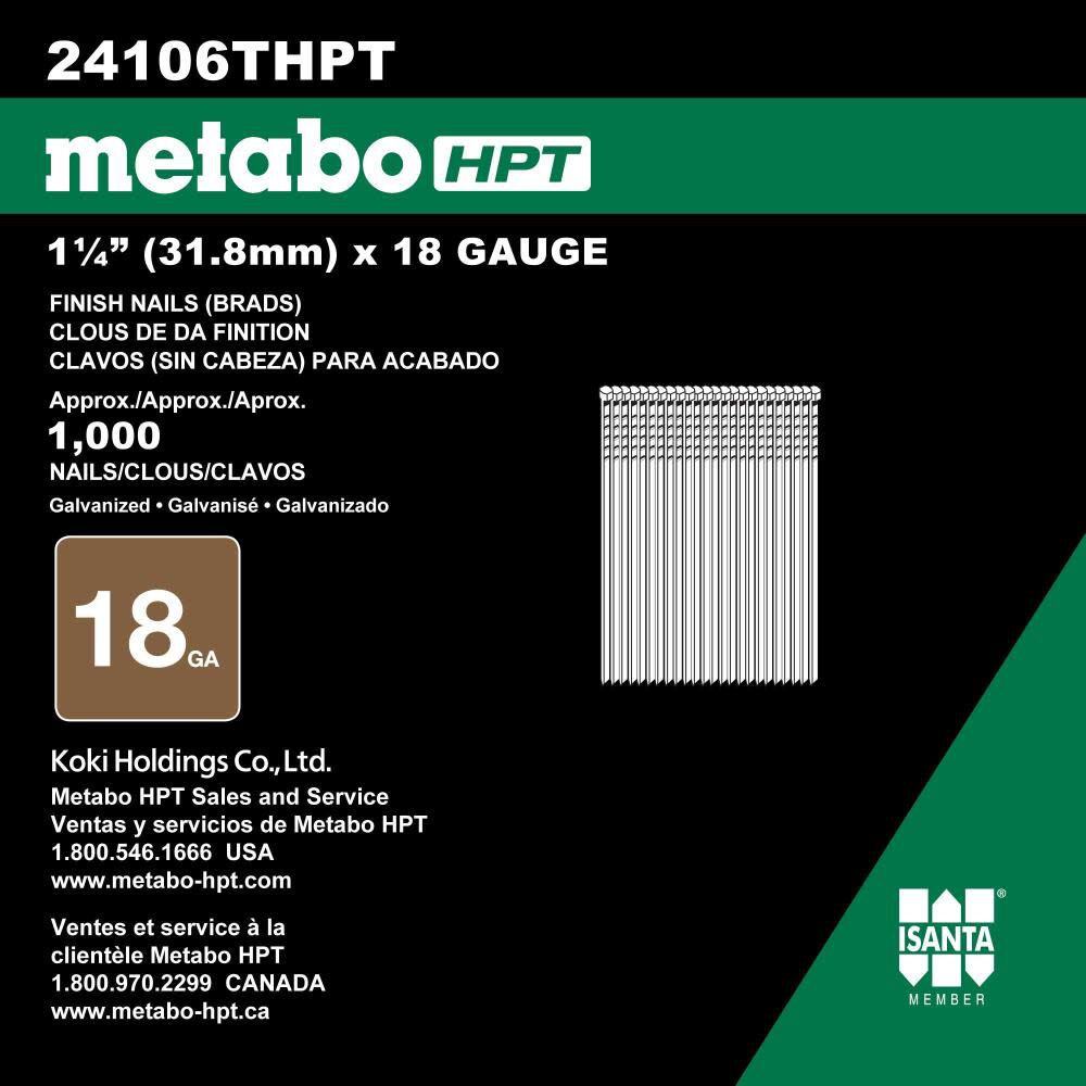 Metabo HPT 1-1/4 Inch 18 Gauge Brad Finish Nails | 24106THPT 24106THPT from Metabo HPT