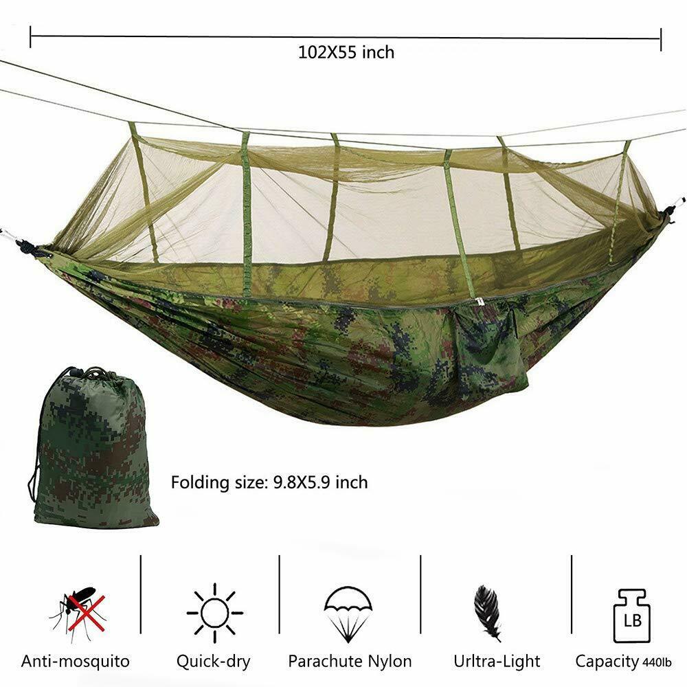 "Kepeak Single & Double Camping Hammock with Mosquito/Bug Net, Hammock Tree Straps and Carabiners, Easy Assembly, Portable Parachute Nylon Hammock for Camping, Backpacking, Survival, Travel & More"