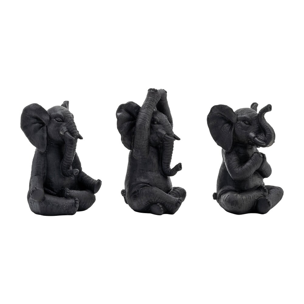 Set of 3 Polyresin Yoga Elephant Figurines Contemporary Black Table Decor For Home  Office  Yoga Studio  Spa Yoga   6\