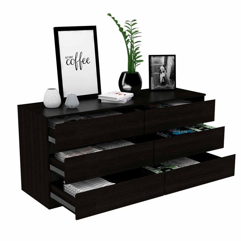 Atlin Designs Modern 6-Drawer Wood Bedroom Double Dresser in Black