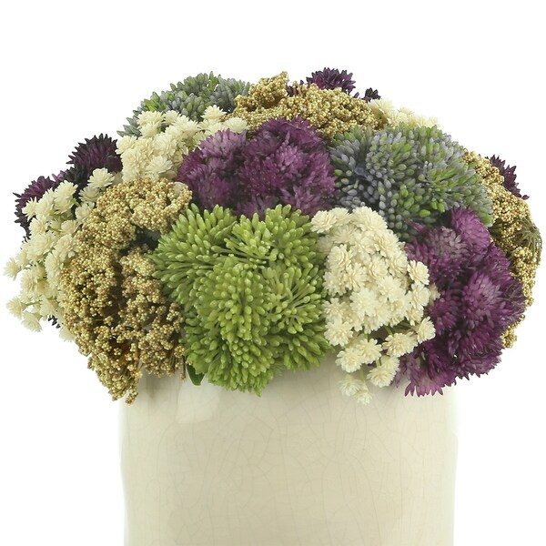 Sedum and Baby's Breath Floral Arrangement in a Ceramic Vase