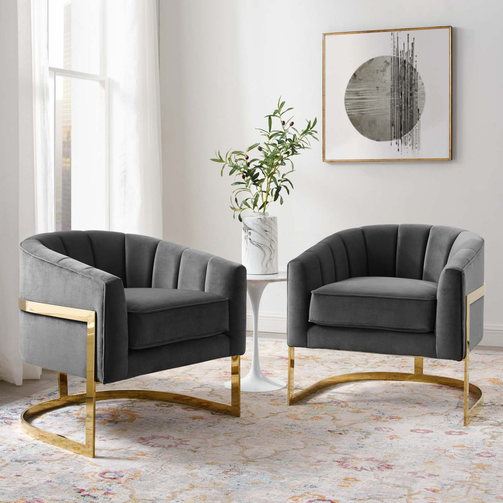 Armchair Accent Chair  Set of 2  Velvet  Metal  Gray  Modern  Lounge   Contemporary   Armchairs And Accent Chairs   by House Bound  Houzz