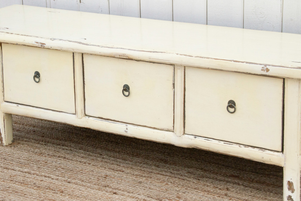 Lacquered White Three Drawer Low Console   Asian   Console Tables   by De cor  Houzz