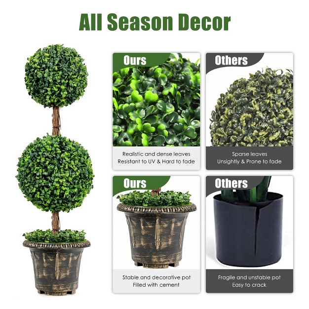 Costway 36 x27 x27 Artificial Topiary Double Ball Tree Indoor Outdoor Uv Resistant