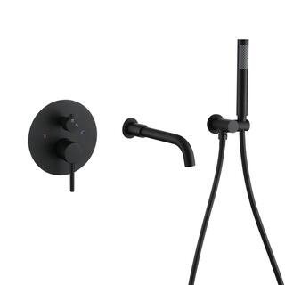 Hlihome 2-Spray Patterns Single-Handle Wall Mount Roman Tub Faucet with Handheld Shower in Black Valve Included RBDK-8050-MB