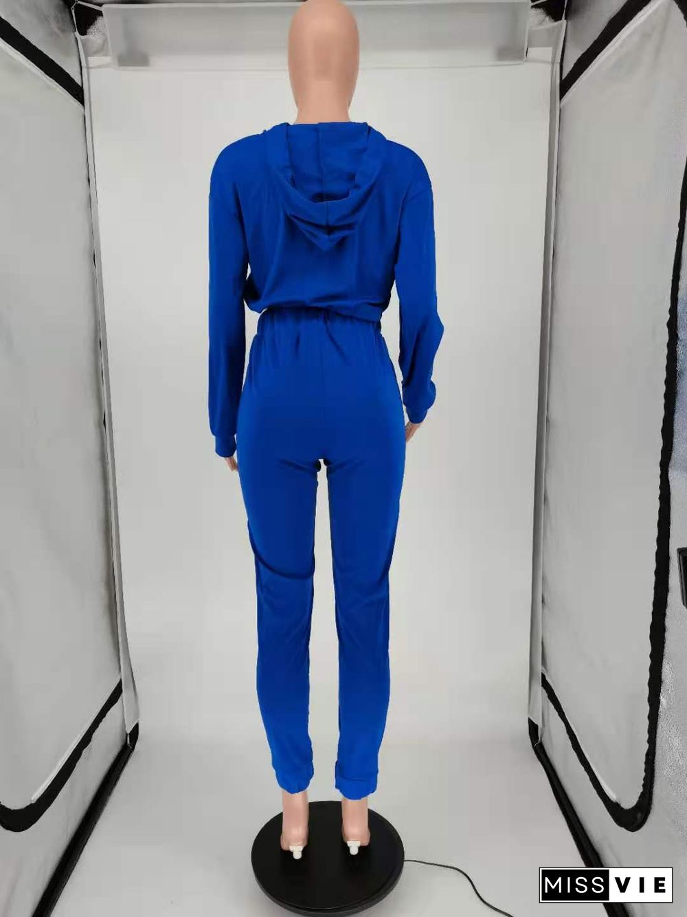 Solid Color Long Sleeve Zipper Hooded Crop Top Sweatpants Suit