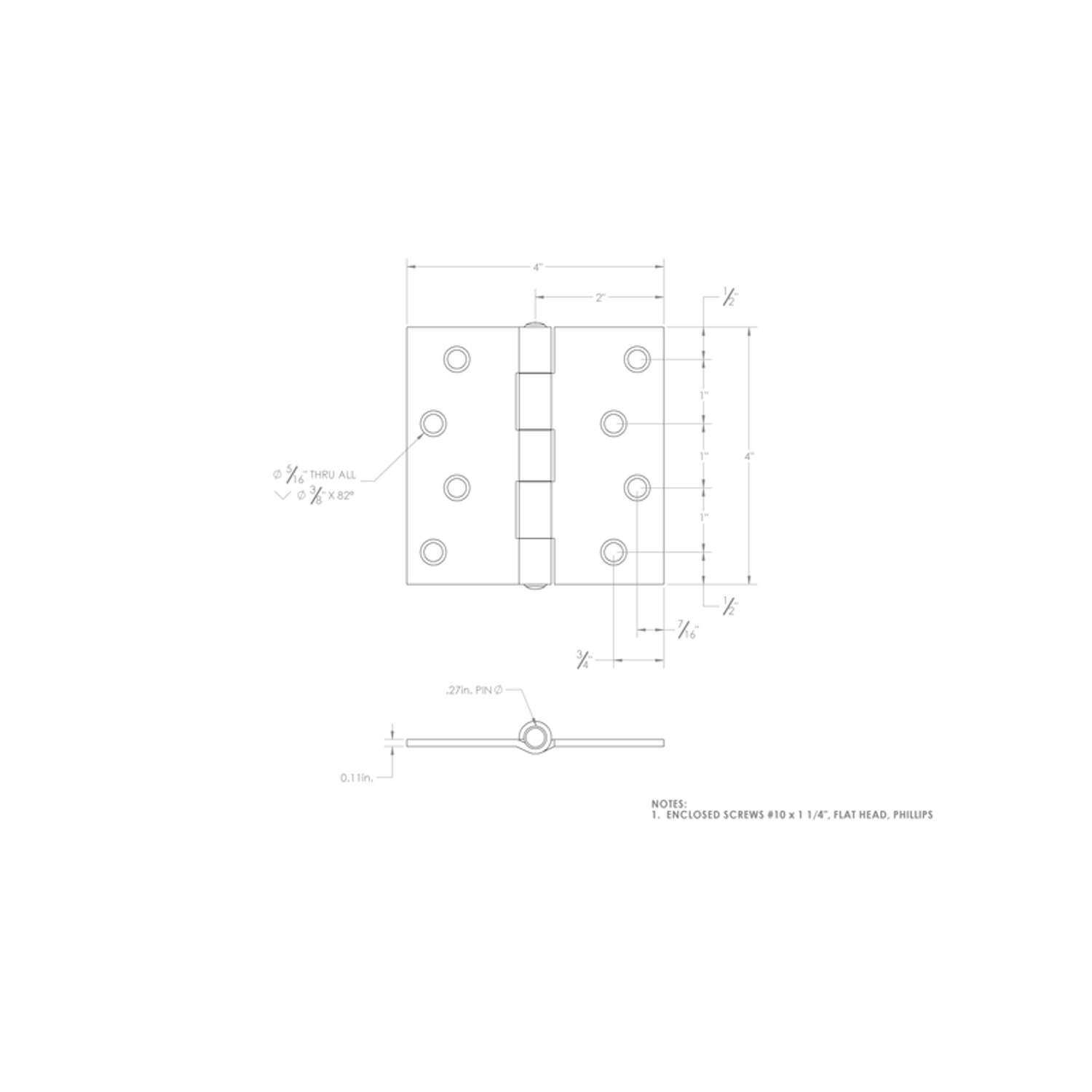 Ace 4 in. L Zinc-Plated Broad Hinge 1 pk