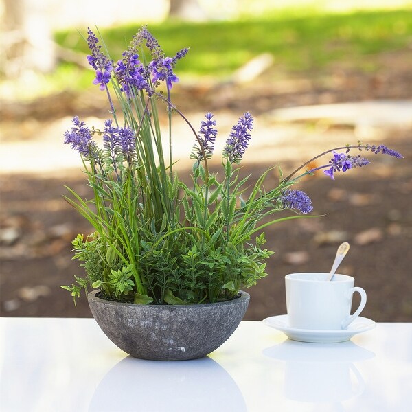 Enova Home Artificial Lavender Flowers with Greenery Arrangement in Round Tapered Ceramic Pot