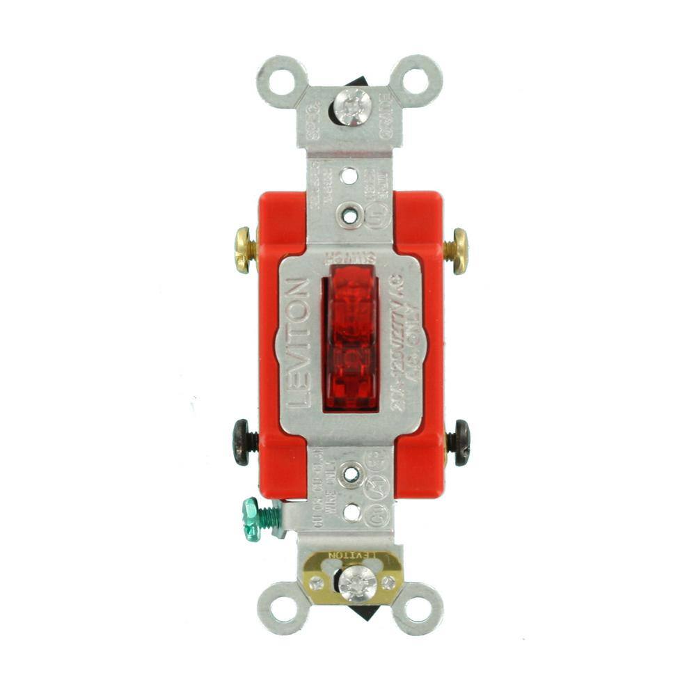 Leviton 20 Amp Industrial Grade Heavy Duty Double-Pole Pilot Light Toggle Switch Red 1222-PLR