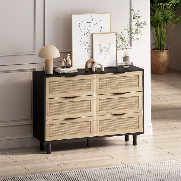 Natural Rattan 6-Drawer Storage Cabinet Dresser(43L*15W) - - 37846152