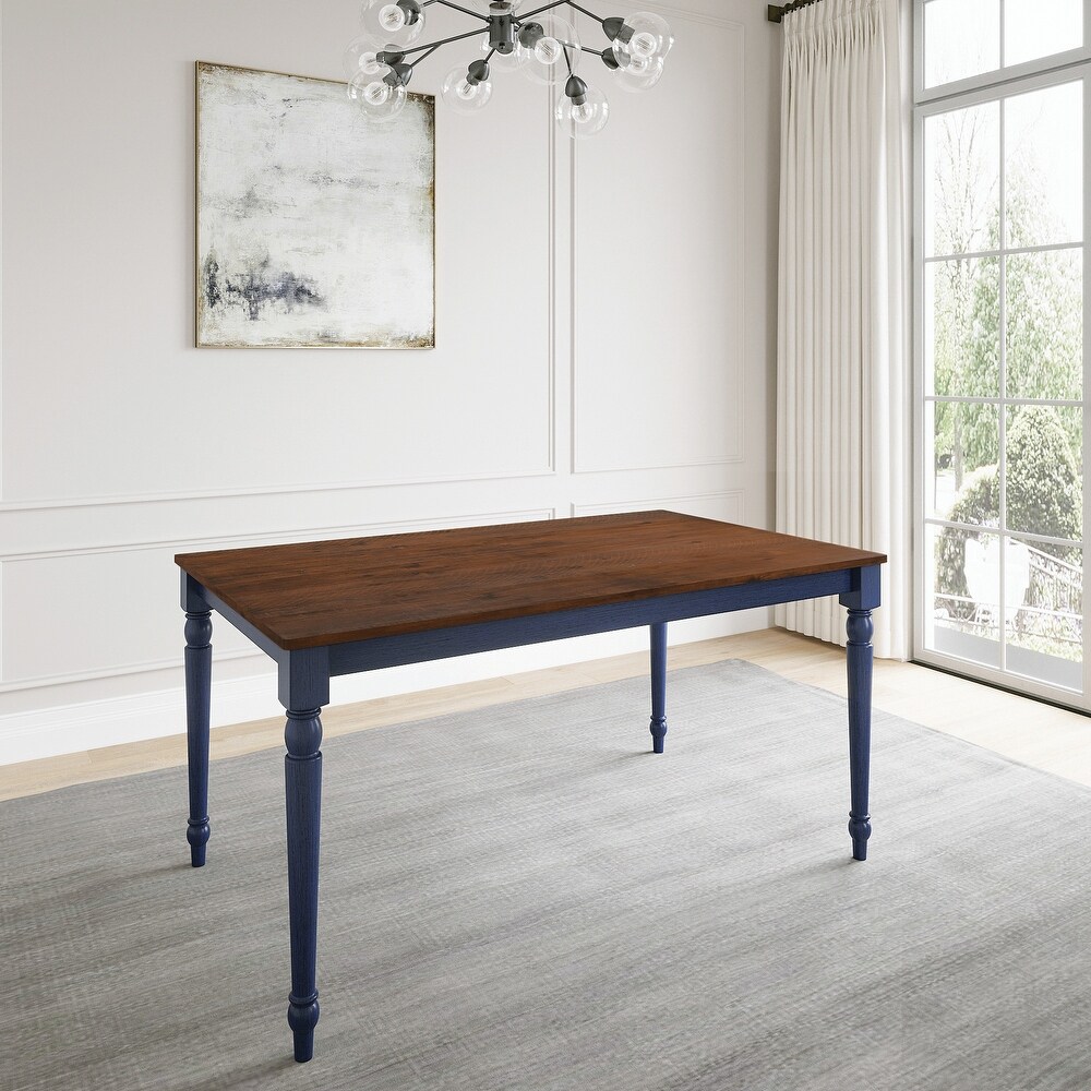 Medium Brown and Navy Blue Wood Dining Table for Kitchen Dining Room