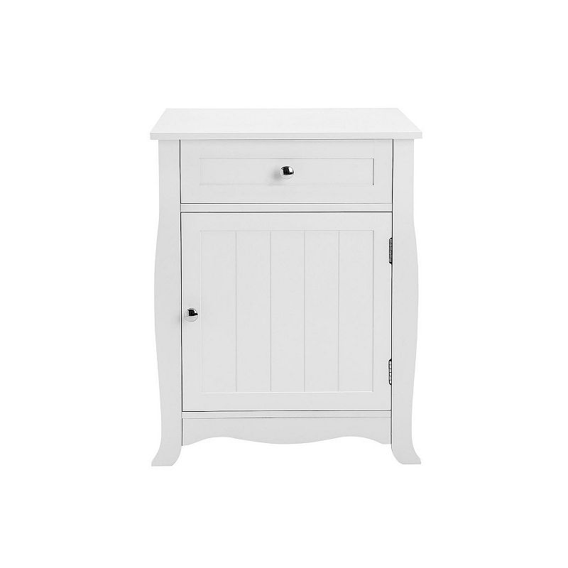 White Nightstand， End Table with Storage Cabinet and Drawer， Wooden Bedside Table