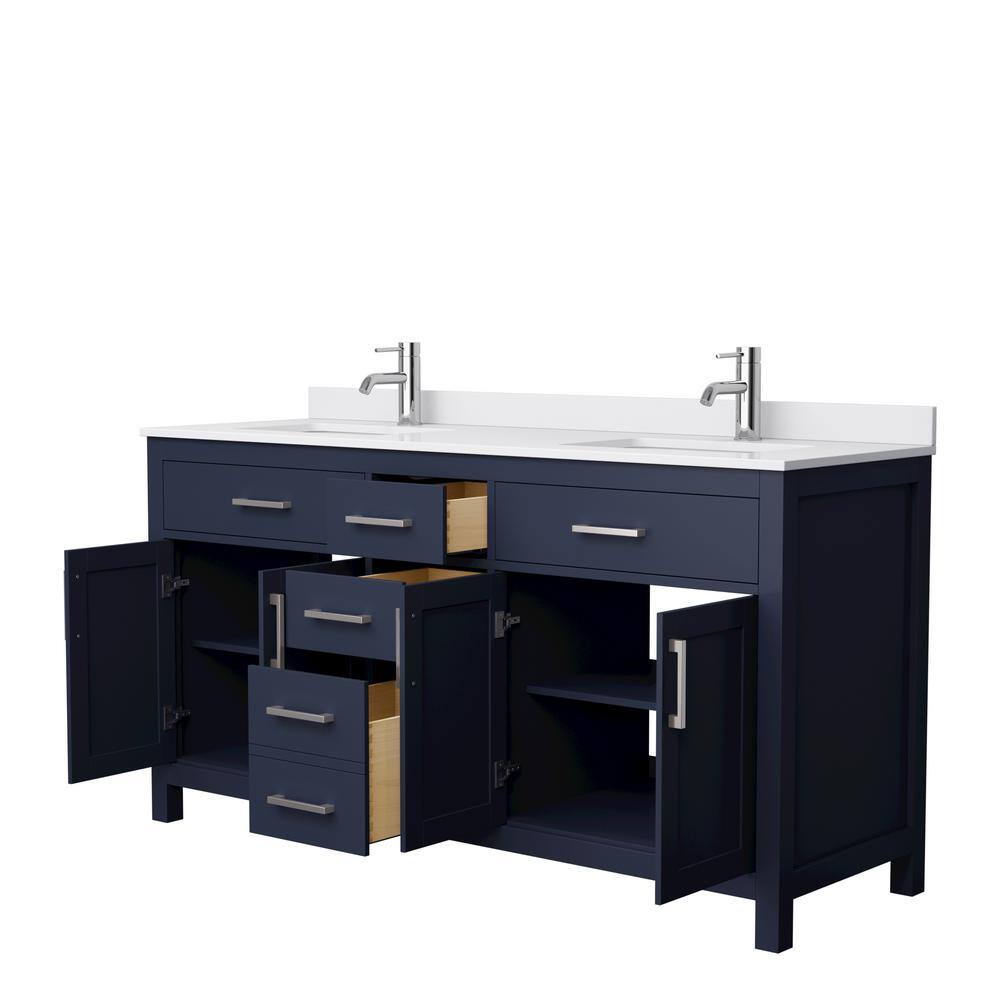 Wyndham Collection Beckett 66 in. W x 22 in. D x 35 in. H Double Sink Bathroom Vanity in Dark Blue with White Cultured Marble Top WCG242466DBNWCUNSMXX