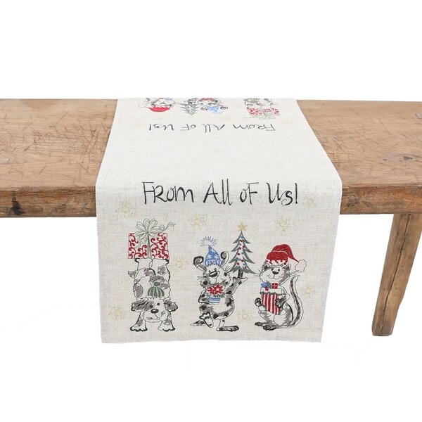 Animal's Fun Holiday Party Embroidered Table Runner 16 by 36Inch