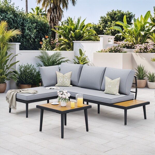 Furniwell 3pieces Sectional Sofa Patio Furniture Outdoor Conversation Set Steel Modular Design Set with Coffee Table