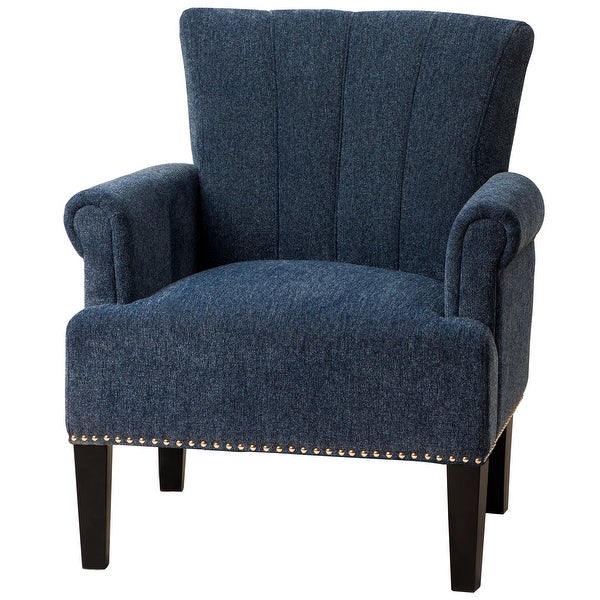 Living Room Accent Chairs Modern Polyester Upholstered Club Chair with Rivet Tufted Scroll Armchairs， Tufted Arm Chair， Navy