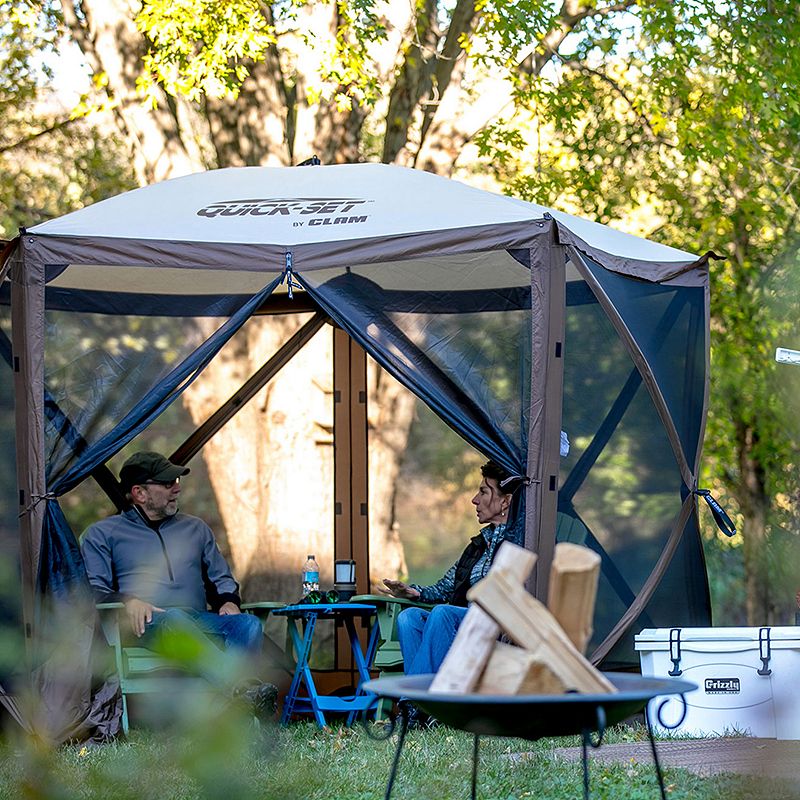 Clam Quick-set Venture 9 X 9 Foot Portable Outdoor Camping Canopy Shelter， Brown