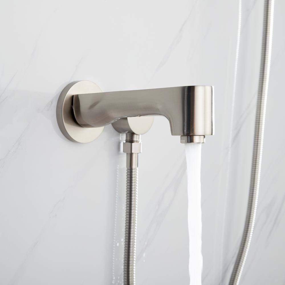 Lexora Luviah 1-Spray Tub and Shower Faucet Combo with Round Showerhead and Handheld Shower Wand in Brushed Nickel LSS13011BN