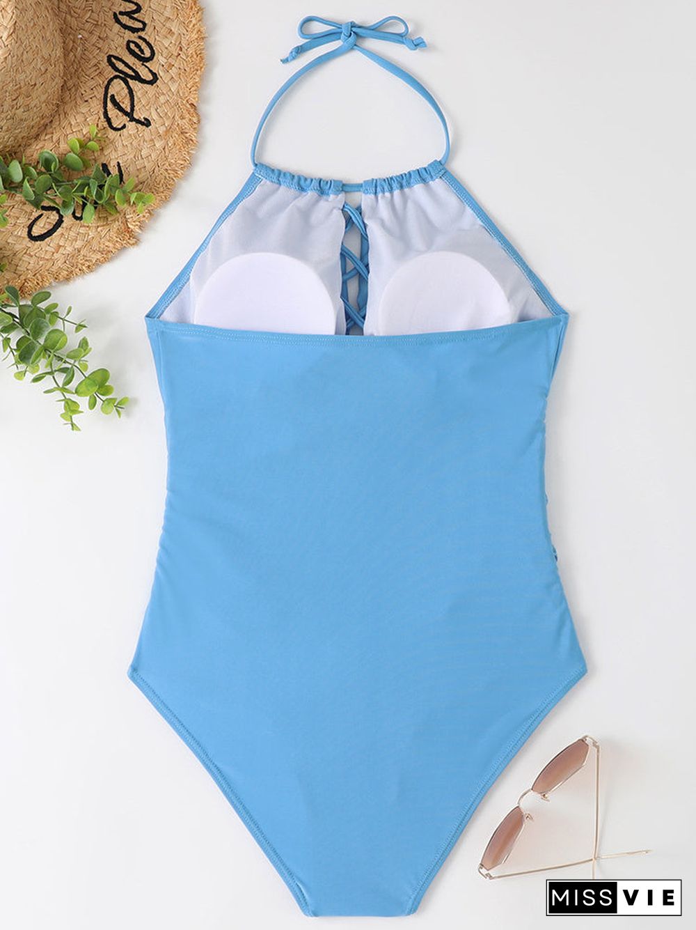 Cross Strap Lace-up Stitching One Piece Swimwear