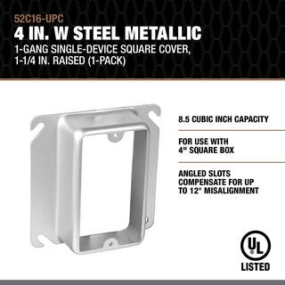 Southwire 4 in. W Steel Metallic 1-Gang Single-Device Square Cover 1-14 in. Raised (1-Pack) 52C16-UPC