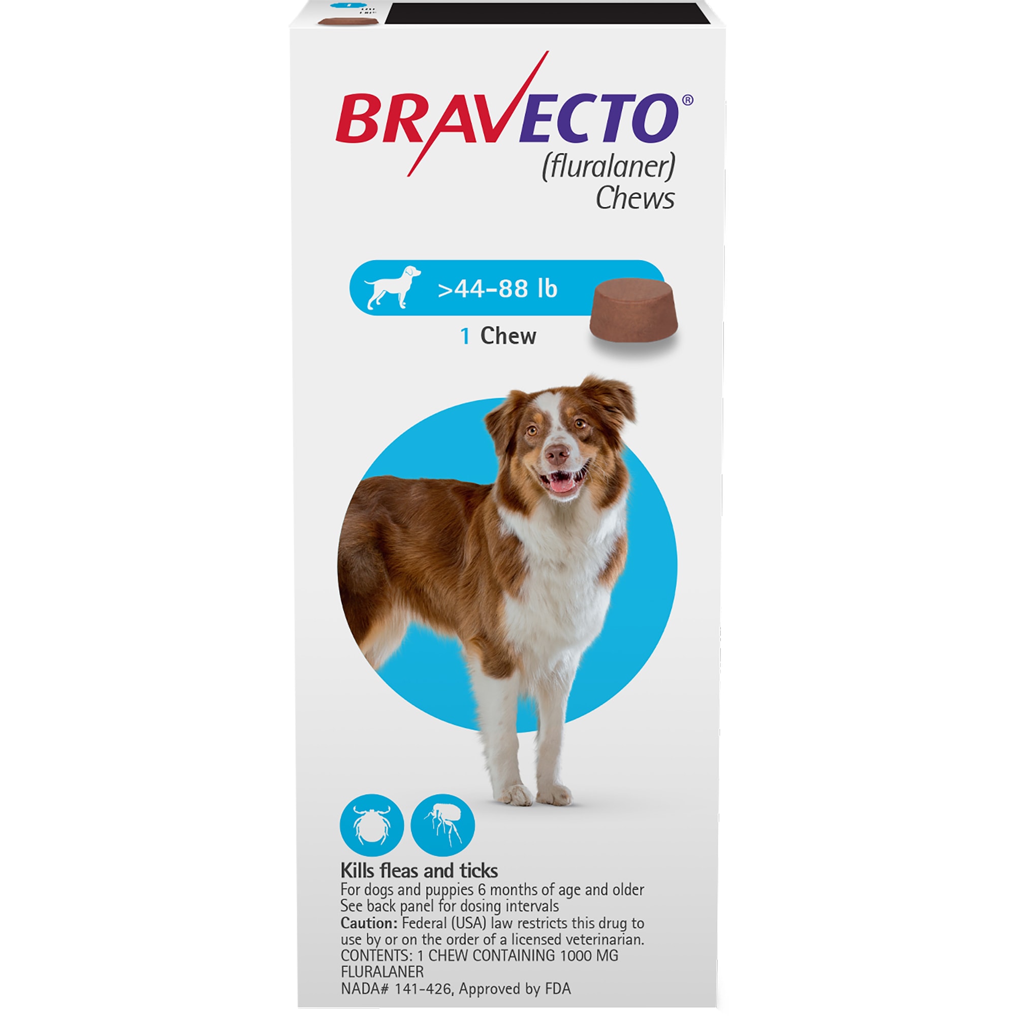 Bravecto Chews For Dogs 44-88 Lbs， 3 Month Supply  | Large Dogs， Bravecto Chewable， Bravecto Tablets， Bravecto Pill For Dogs