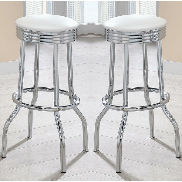 Nostalgic Retro Chrome White Swivel Bar Stools (Set of 2)