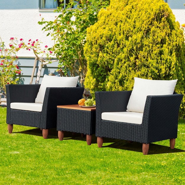 Tangkula 3 piece Wicker Patio Furniture Set Outdoor Conversation Set W Cushions amp Coffee Table