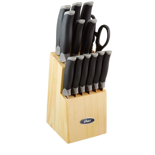 Oster Lingbergh 14 Piece Stainless Steel Cutlery Knife Set With Pine Wood Block