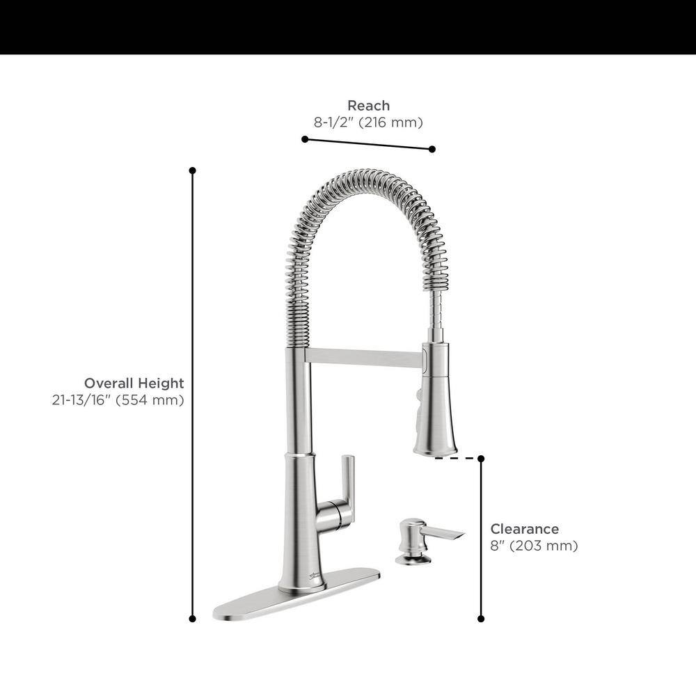 American Standard Gladden Semi-Pro 1-Handle Pull Down Sprayer Kitchen Faucet with Deckplate and Soap Dispenser in Stainless Steel 7424351.075