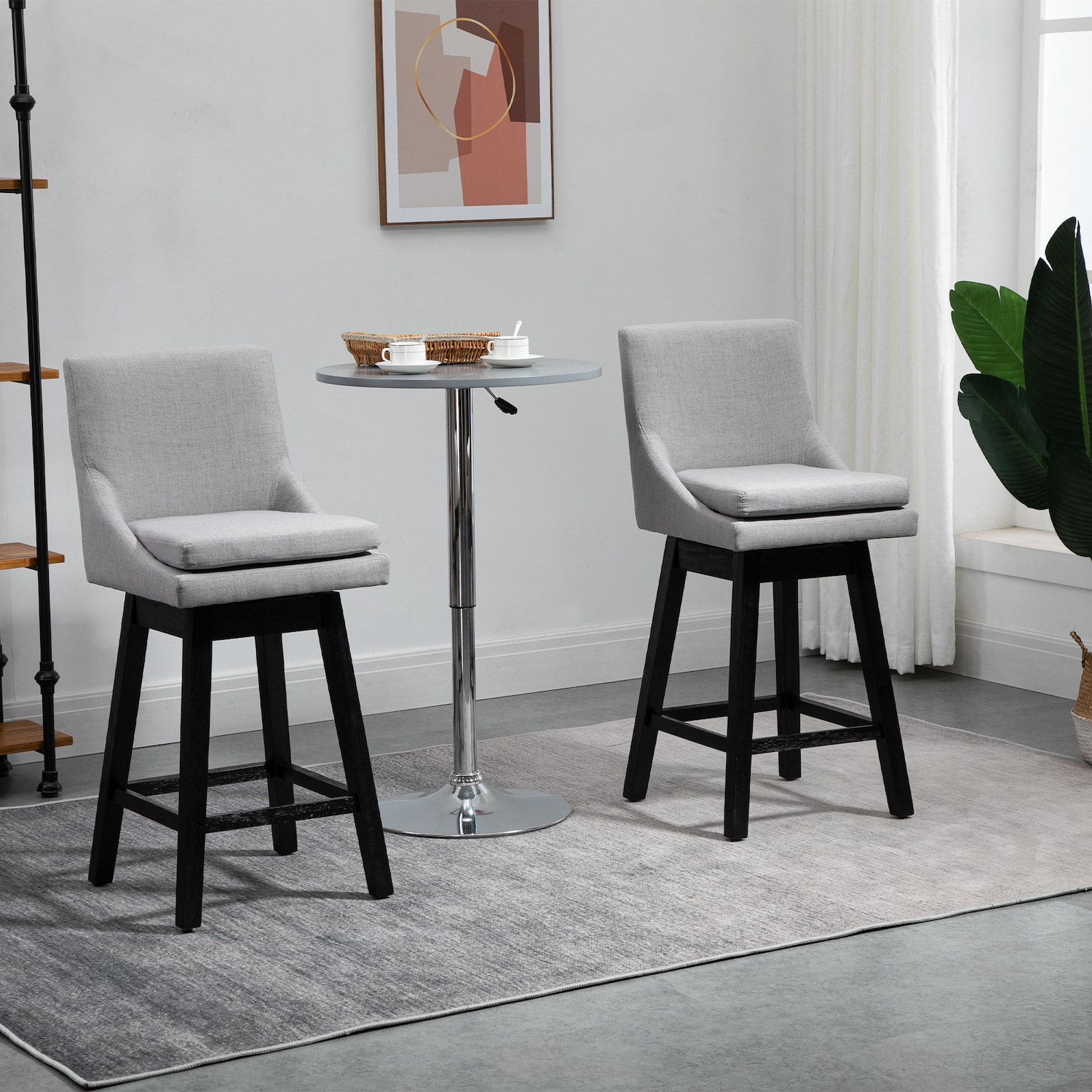 HOMCOM 28 Swivel Bar Height Bar Stool Armless Upholstered Bar Chair with Soft Padding Cushion and Wood Legs Light Grey