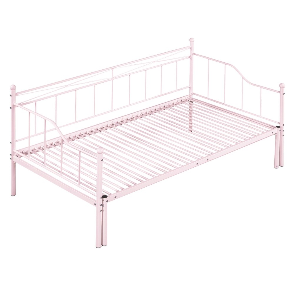 Daybed w/Pull Out Trundle  Twin Size Day Bed w/Trundle Daybed Frame Steel Slat Support Space Saving Sofa Daybeds for Kids  Pink