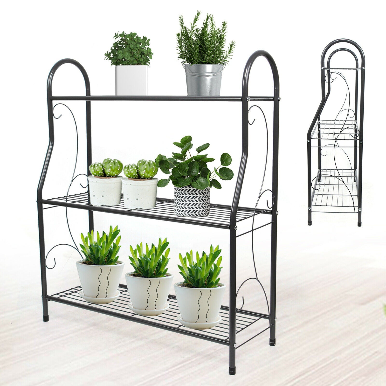 3 Tier Metal Flower Pot Plant Stand Rack Corner Shelves