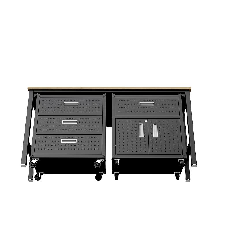 MANHATTAN COMFORT 3-Piece Fortress Mobile Garage Cabinet and Worktable Set