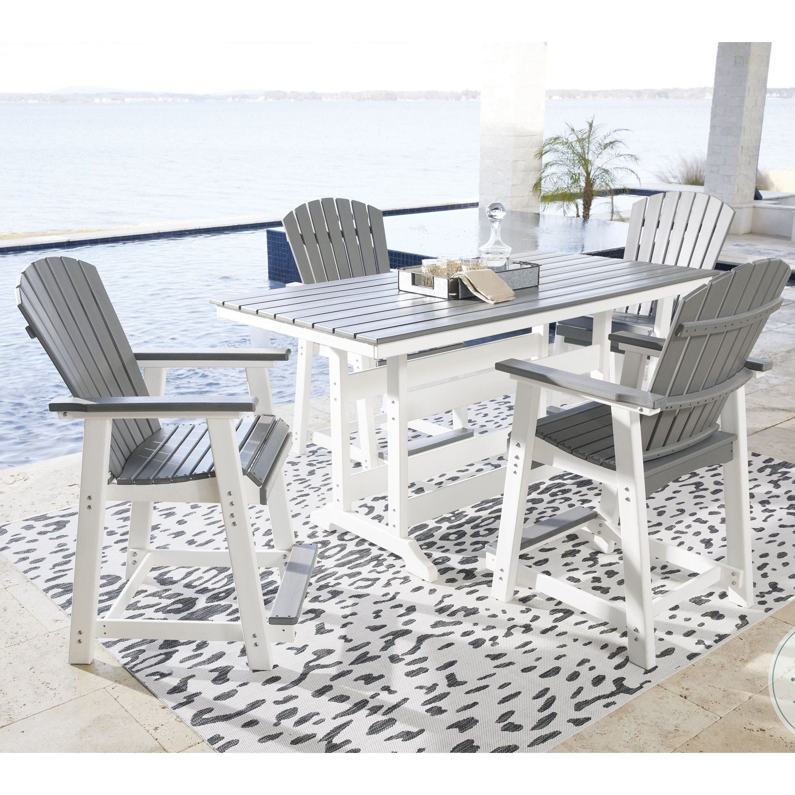 Poly Outdoor 5pc Dining Set in Grey & White Two-Tone 72 in Counter Height