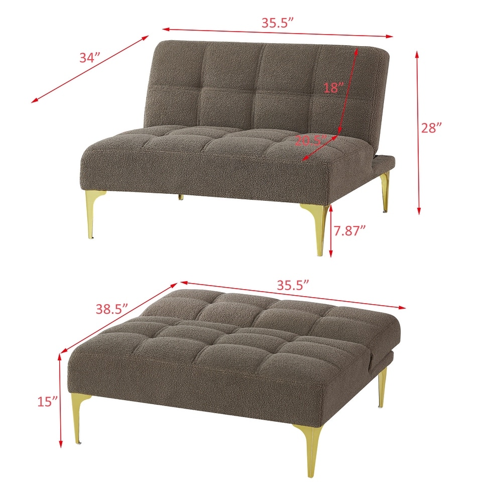 Modern Convertible Sofa Couch  Teddy fabric Futon Chair Adjustable Leisure Sofa Bed  for Apartment  Studio  Living Room Etc