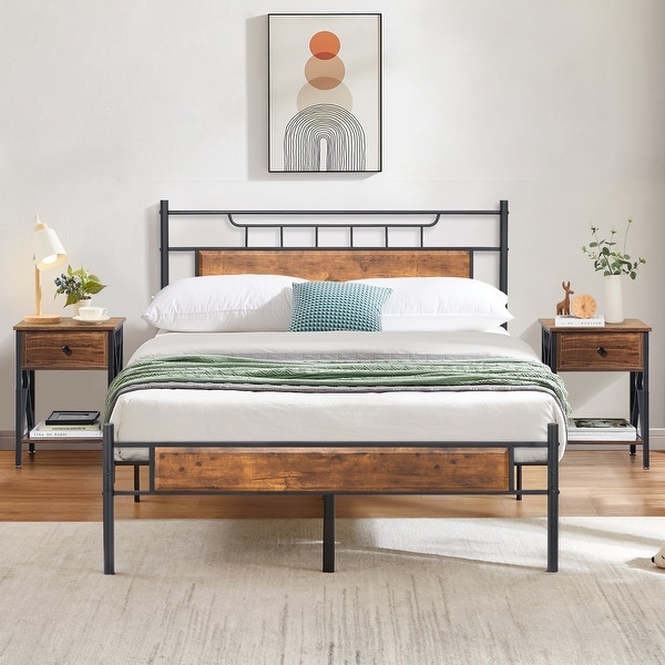 Taomika Mid Century 3-Pieces Bed and Nightstands Sets - - 34810956