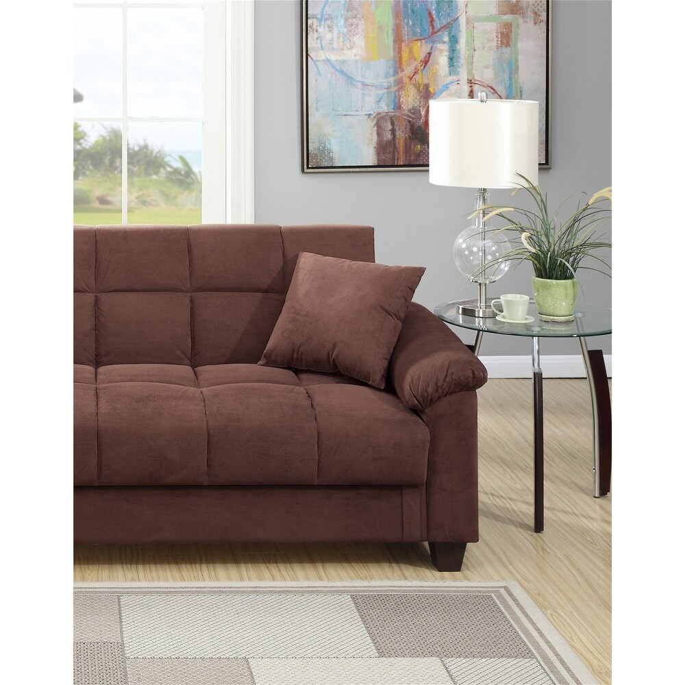 Contemporary Adjustable Sofa Chocolate Color Microfiber Futon Sofa