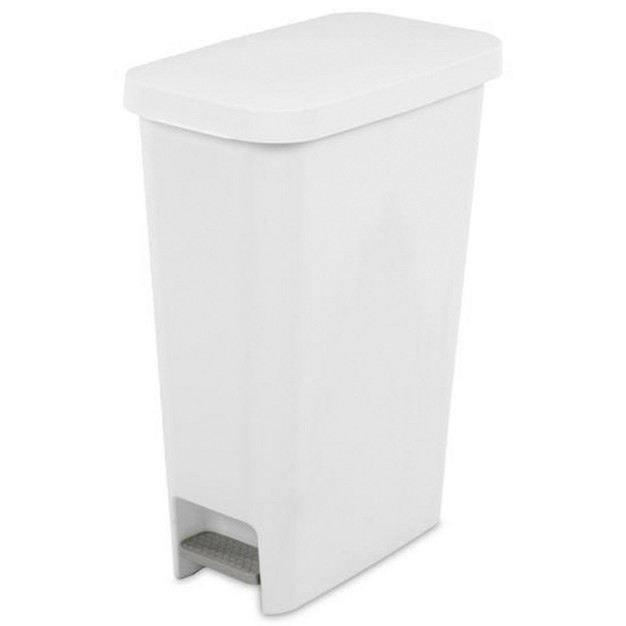 Sterilite 11 Gallon Slim Narrow Stepon Hands Free Portable Kitchen Wastebasket Trash Can Garbage Bin Container With Oversized Lid