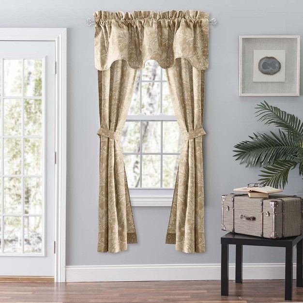 Ellis Curtain Lexington Leaf Pattern On Colored Ground Curtain Pair With Ties Tan