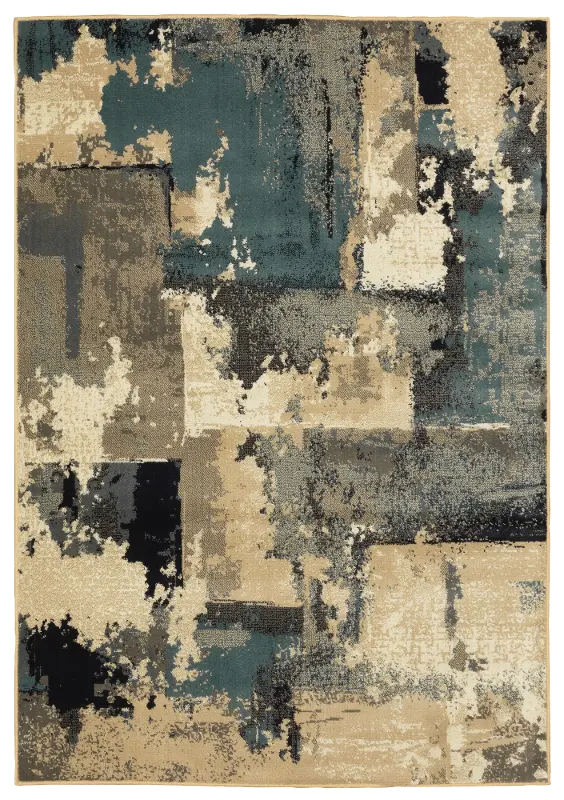 Evandale 5 x 7 Abstract Gray， Beige， and Navy Blue Rug