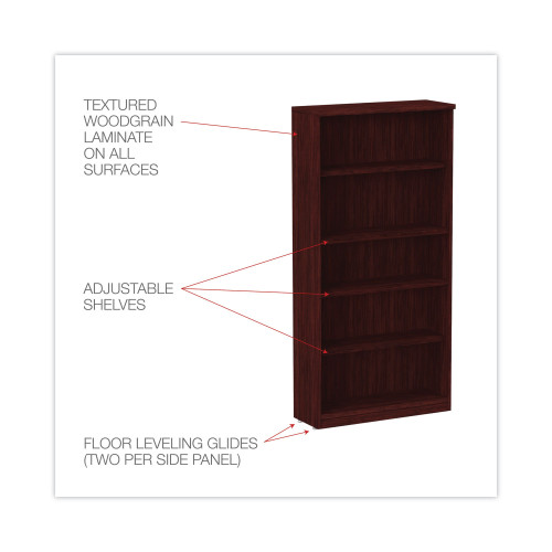 Alera Valencia Series Bookcase， Five-Shelf， 31.75w x 14d x 64.75h， Mahogany (VA636632MY)