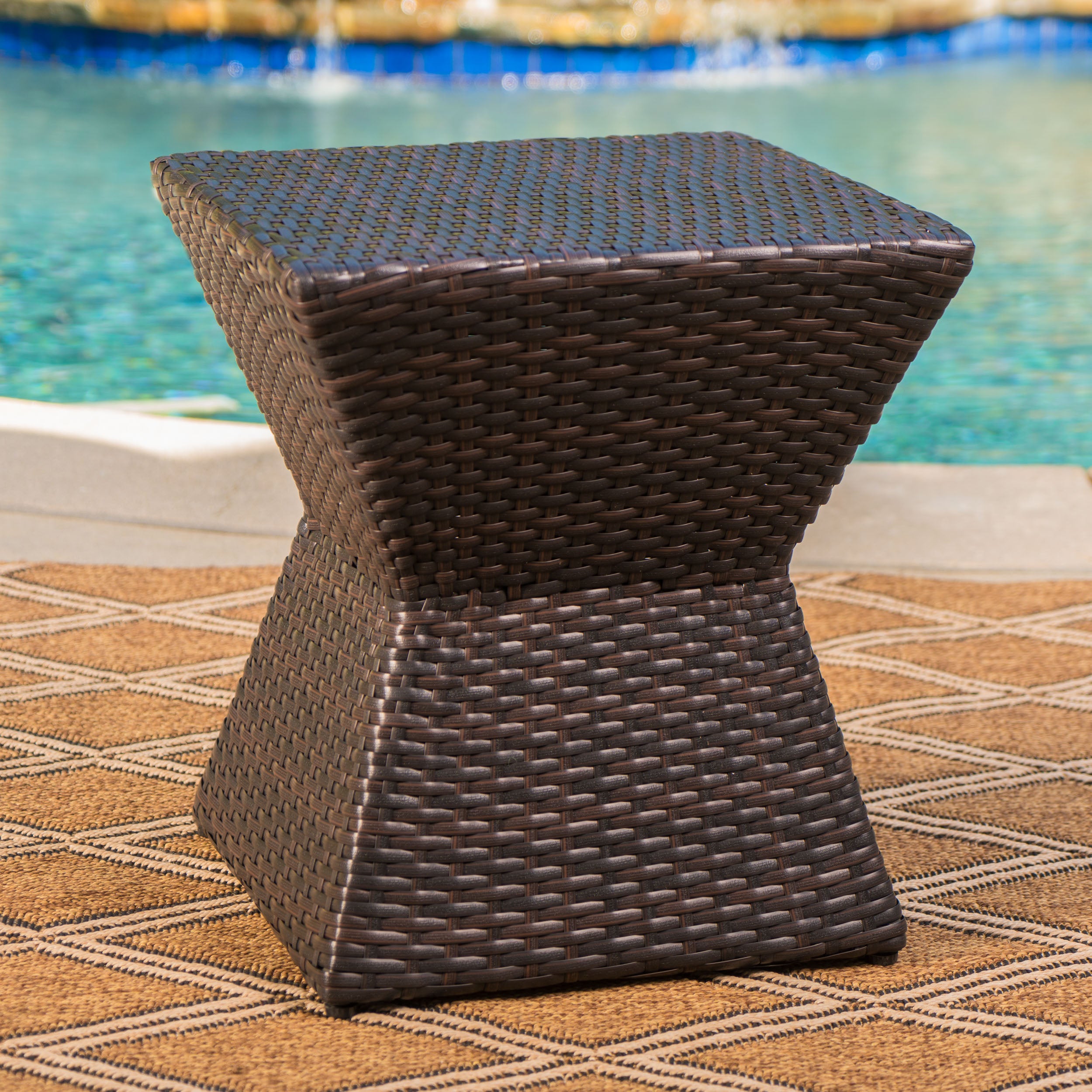 Frances Outdoor 16-inch Multi-brown Wicker Square Side Table