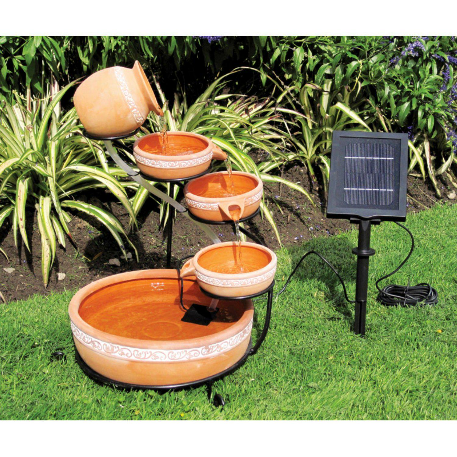 KoolScapes Solar-Powered 5-Tier Cascading Fountain- Finish， Brown