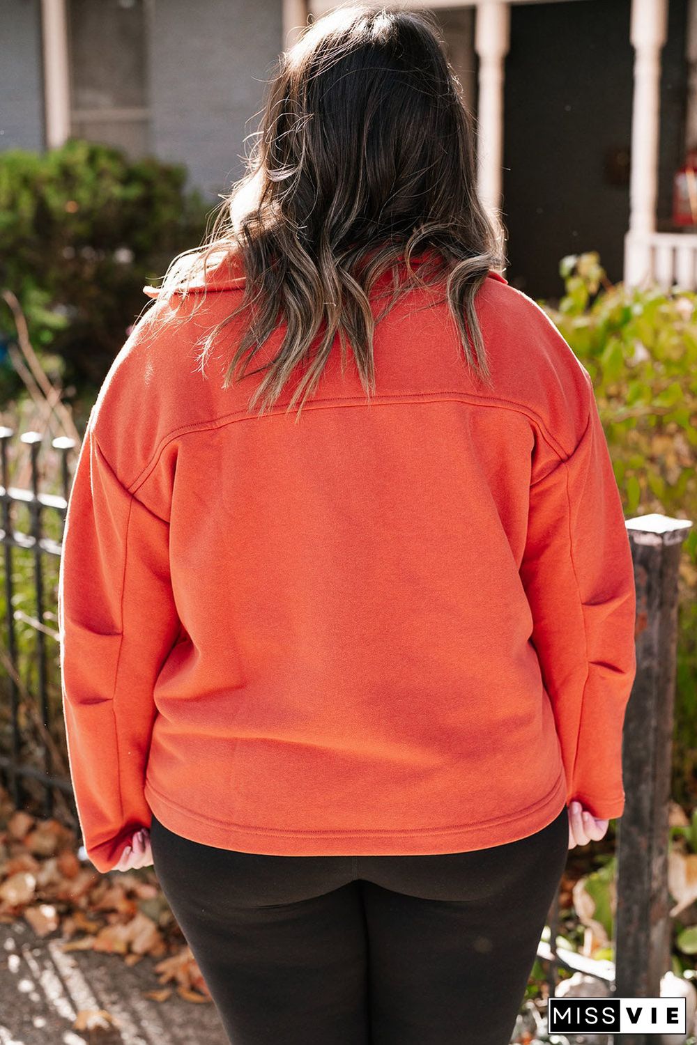 Orange O-ring Zipper Pocketed Plus Size Sweatshirt