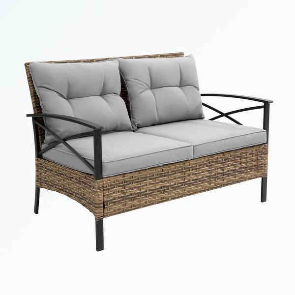 4 piece sectional rattan wicker corner sofa set with cushion - Overstock - 37503755