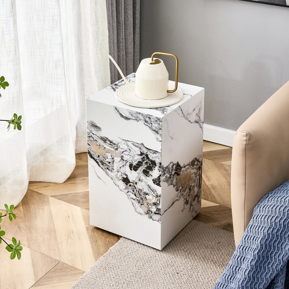 Compact Coffee Table Faux Marble Sofa Side Table Portable Nightstand