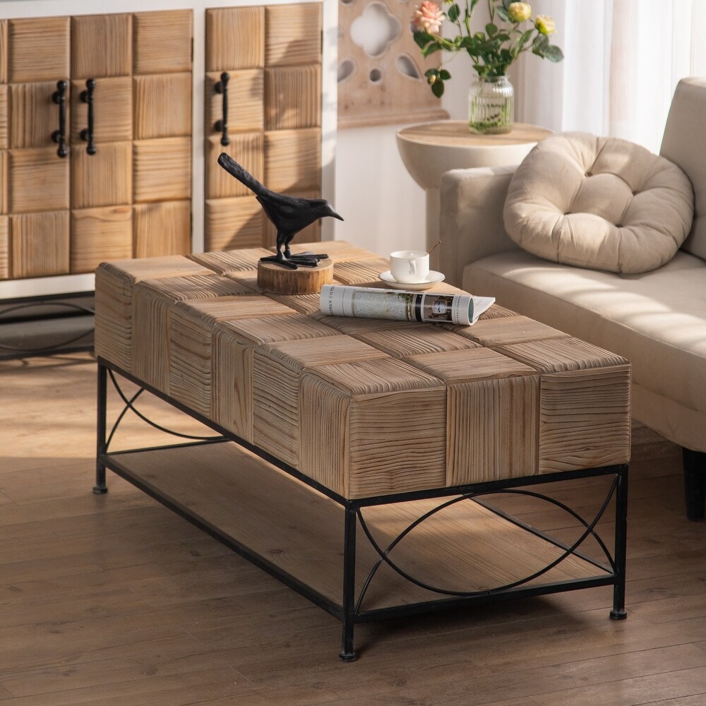 Small Grid Splicing Design Retro Square Coffee Table