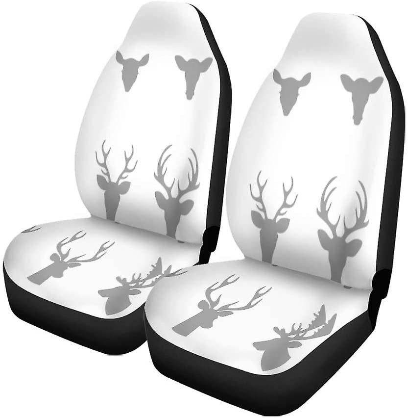 Set Of 2 Car Seat Covers Of Deer Horns On Antler Black Christmas Universal Auto Front Seats Protector Fits For Car，suv Sedan，truck