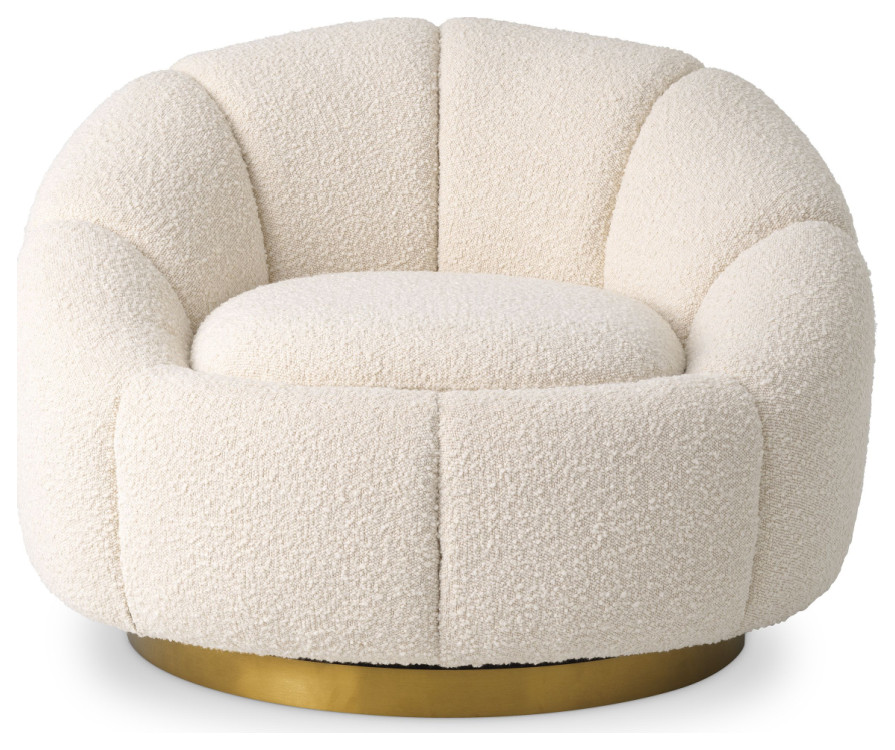 Cream Boucl√© Brass Base Swivel Chair  Eichholtz Inger   Contemporary   Armchairs And Accent Chairs   by Oroa   Distinctive Furniture  Houzz