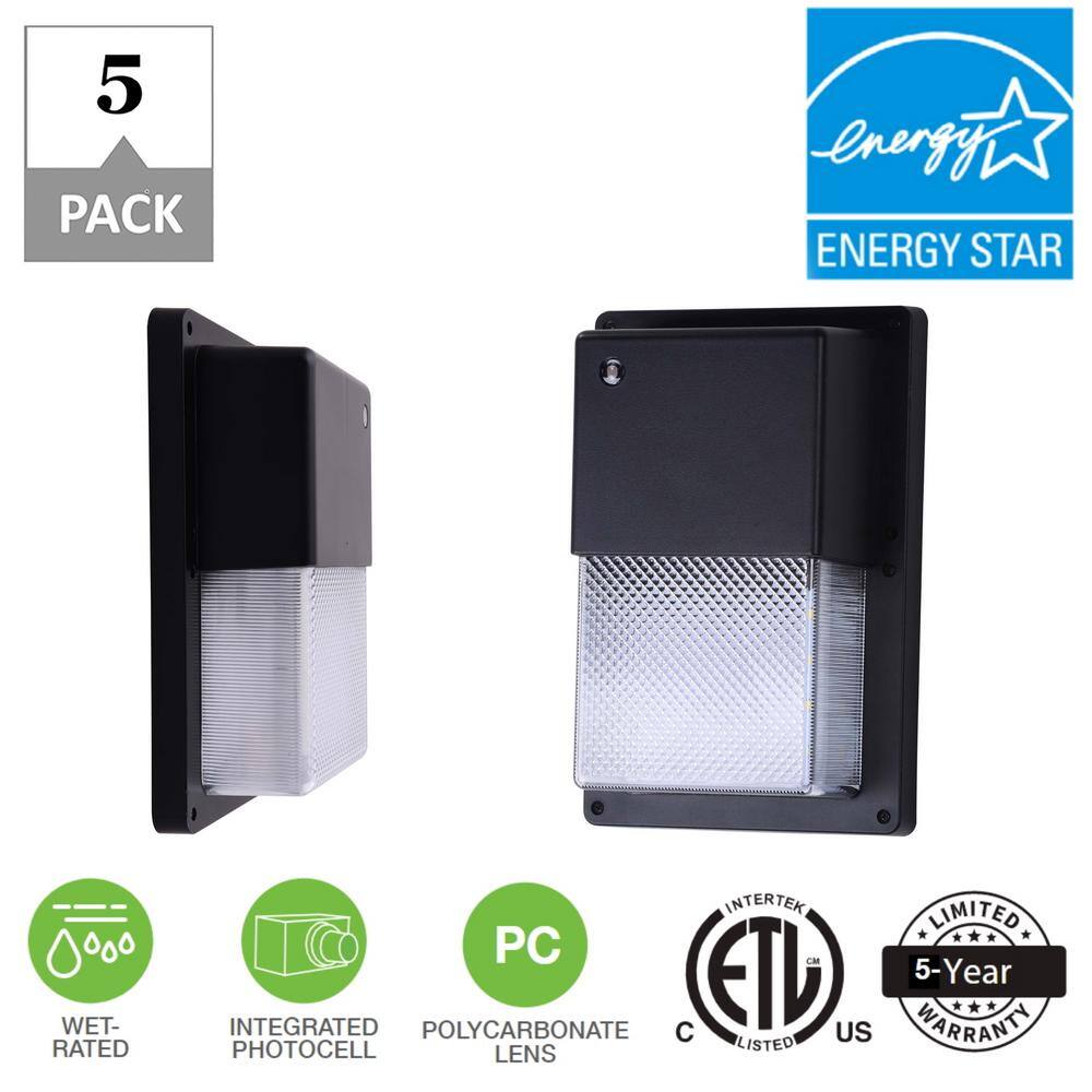 Simply Conserve 100- Watt Equivalent Integrated LED Black Dusk to Dawn Wall Pack Light 4000K (5-Pack) L15-MWP-40-120-PC-5PK